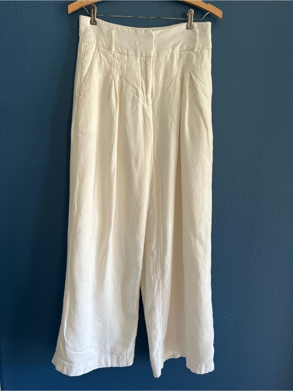 Worthington White Wide-Leg Linen-Blend Chinos